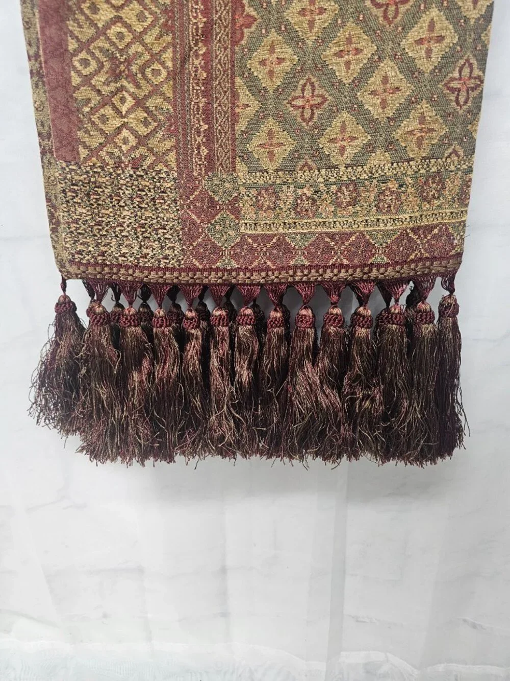 Unbranded Table Runner Rust Green Tassels Tapestry Patchwork Tuscan 14